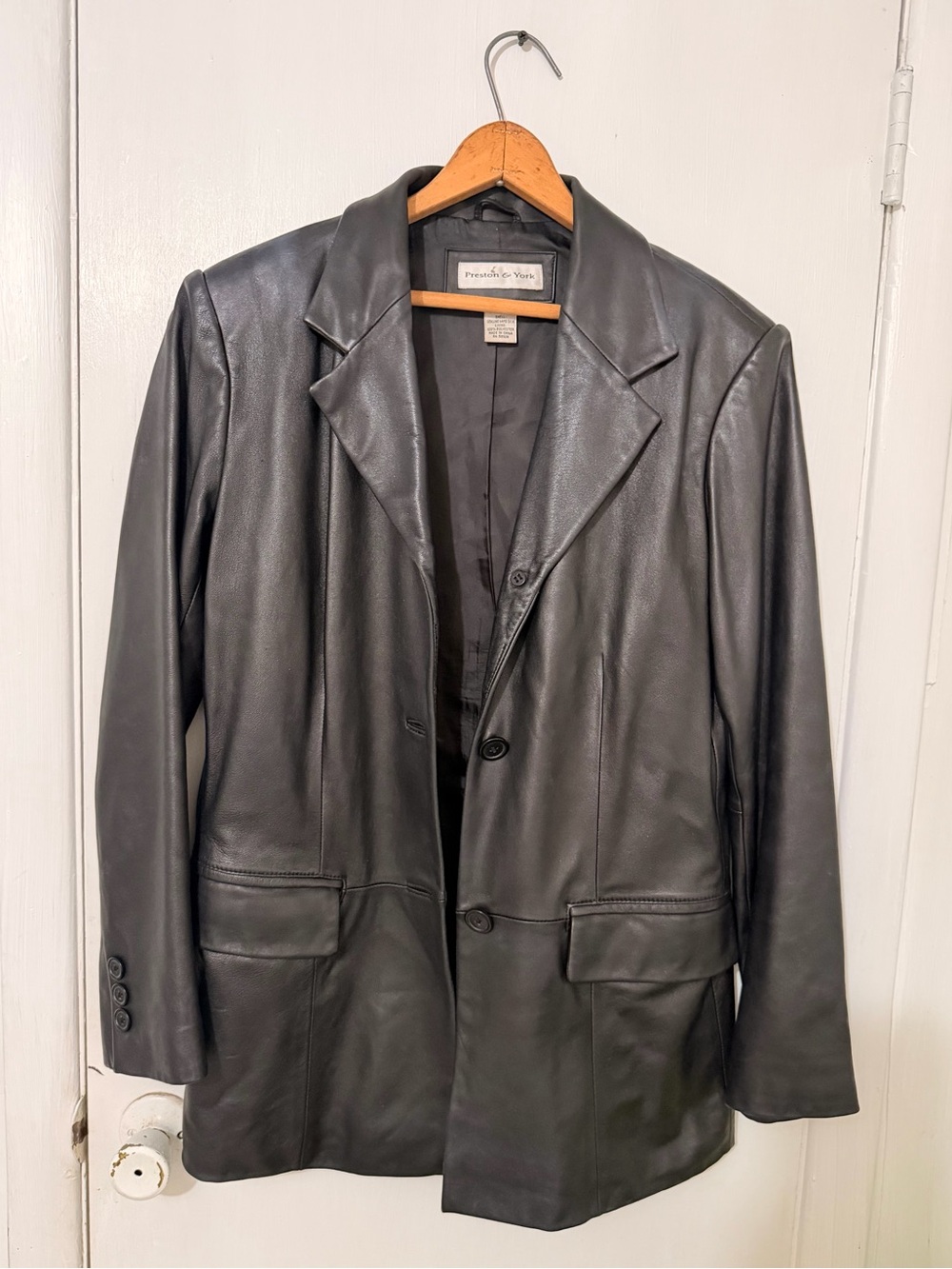 Vintage Preston & York Black Leather Blazer Jacket Genuine Lamb Skin